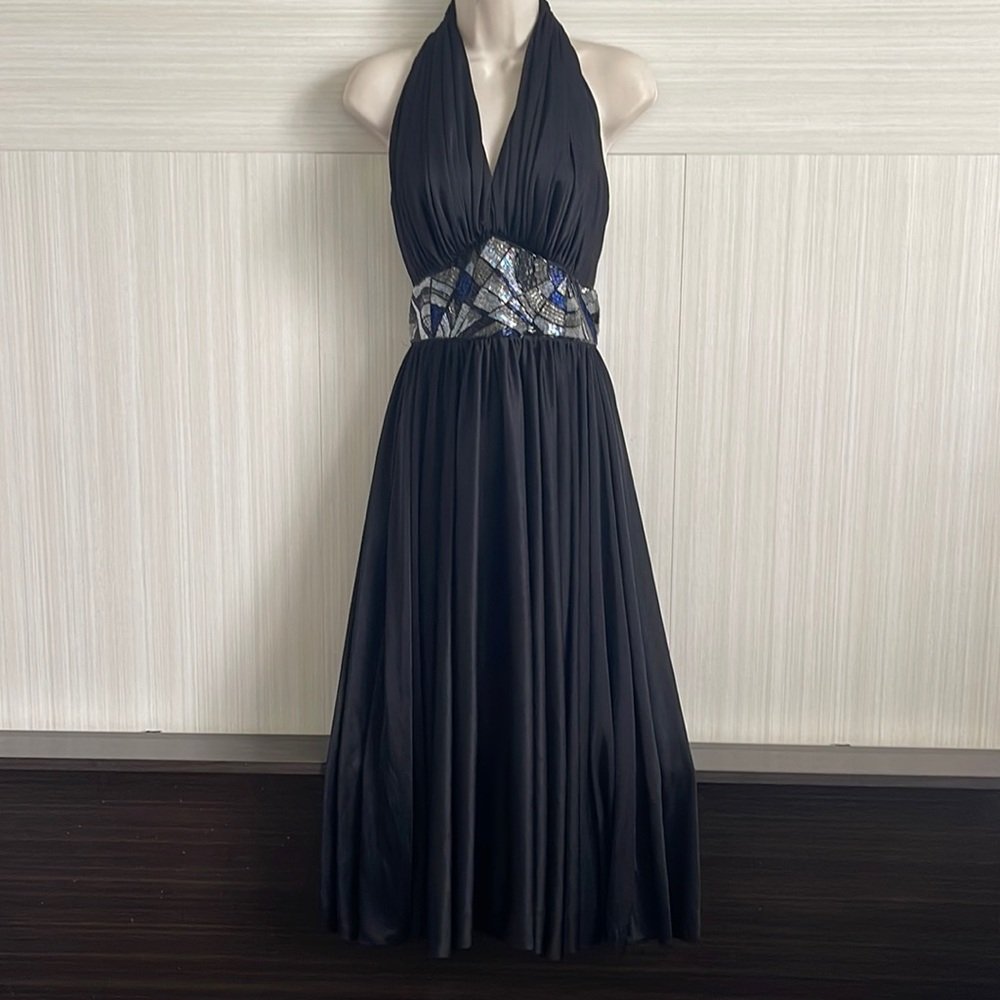 Beautiful black beaded halter dress - Size Small/Med